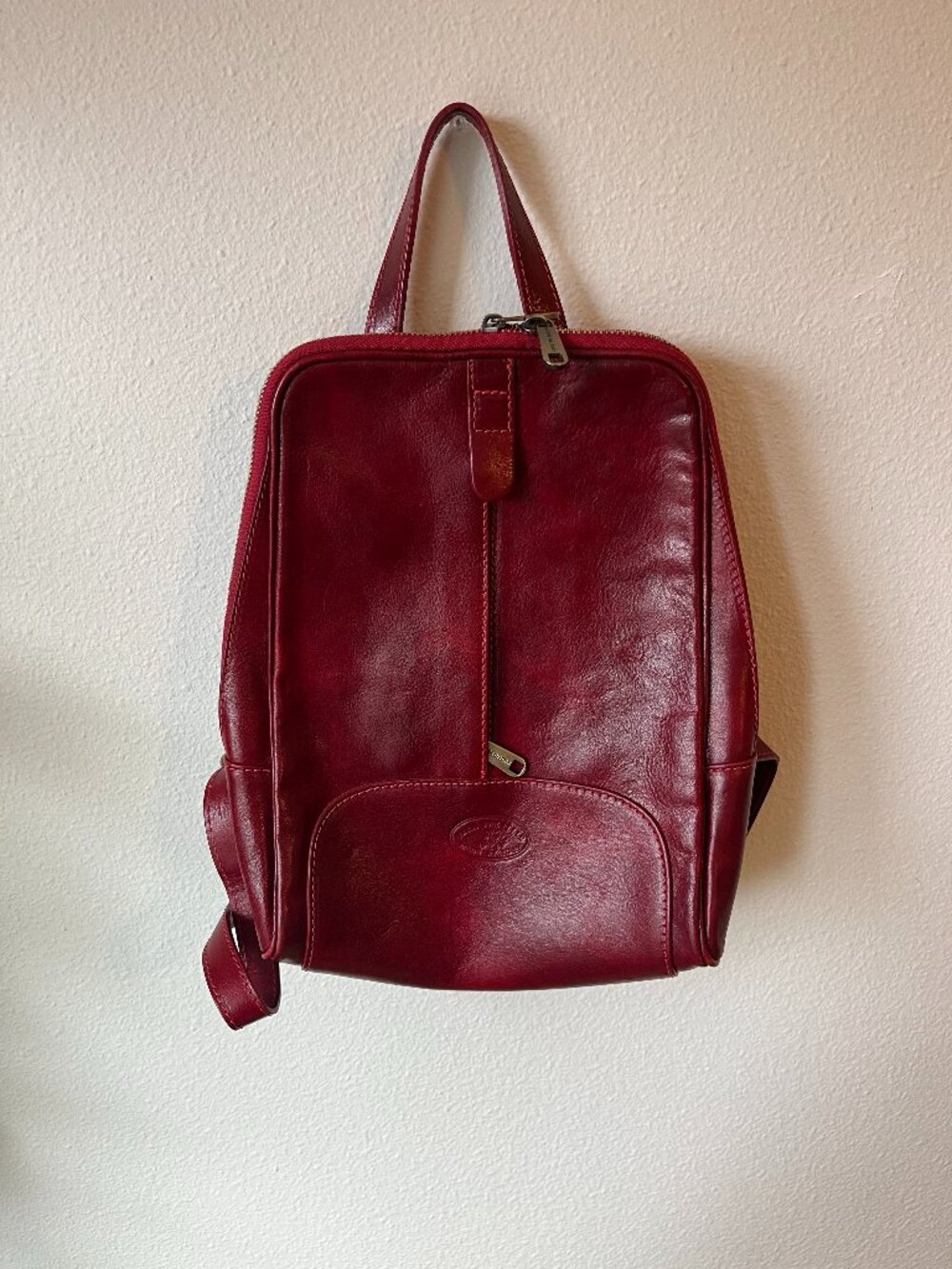 Italian Handmade Leather Backpack | Elegant Red Leather Backpack | From Italy